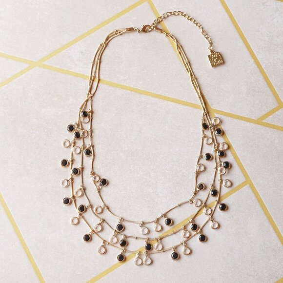 Vintage 1990s Anne Klein Multi-Strand Necklace – Black & Clear Crystal Dangles - Picture 1 of 5